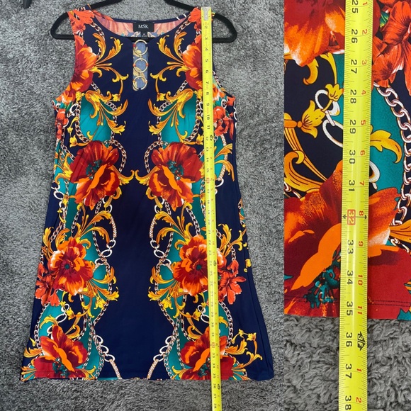 MSK Navy orange red Teal chain and floral print sleeveless dress women’s size M - Picture 13 of 16